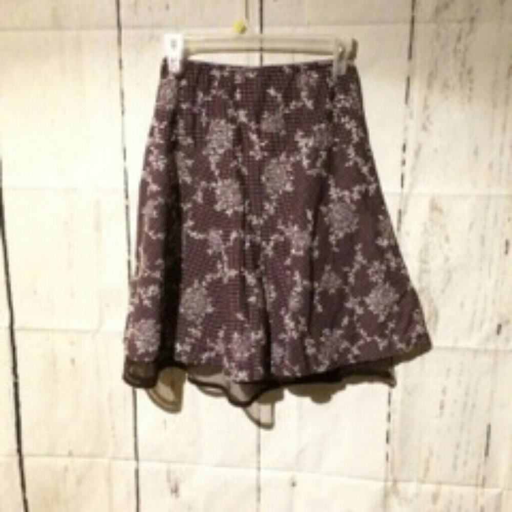 Brown and white floral and pokadot elastic skirt